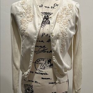 American Apparel Cream Embroidered Cardigan